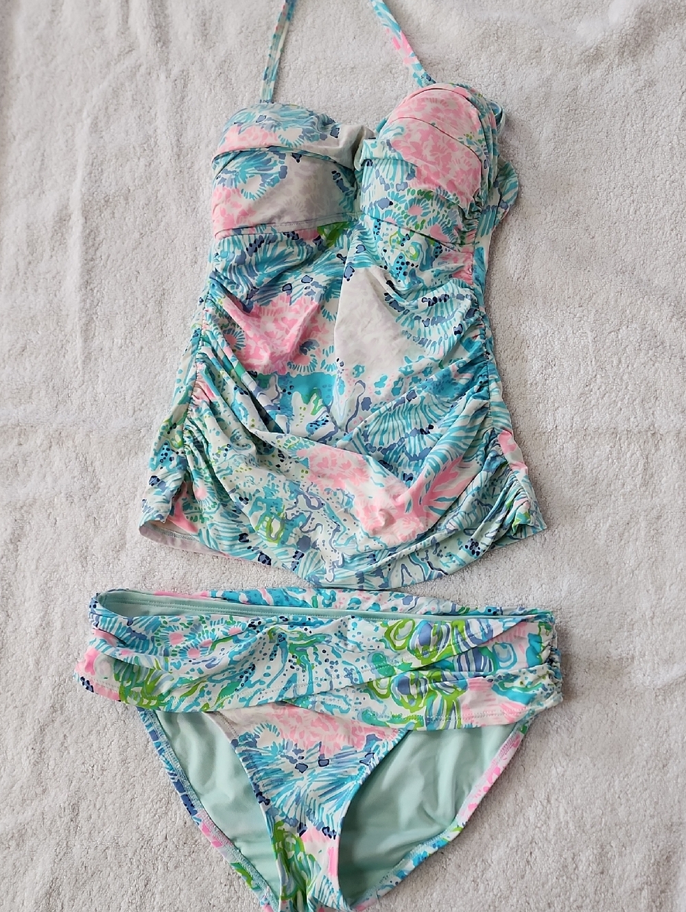 Lilly Pulitzer Women' Pastel Floral Tankini Swimsuit Set Size 4 Preowned